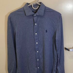 Polo Ralph Lauren Shirt Mens M Blue Knit Dress Shirt Long Sleeve Button Up Soft